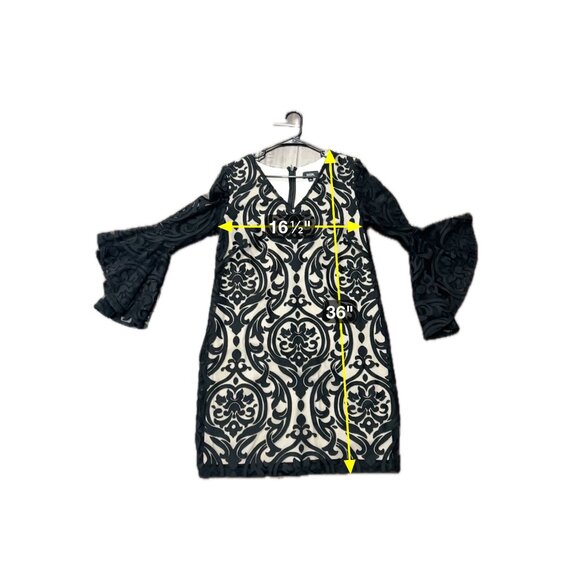 MSK Bell Sleeve Lace Overlay Cocktail Mini Dress Black Nude Sz 10 Party Elegant - Picture 10 of 13